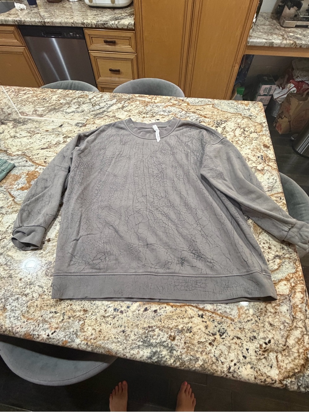 lululemon athletica Gray Crewneck with Crackle Print